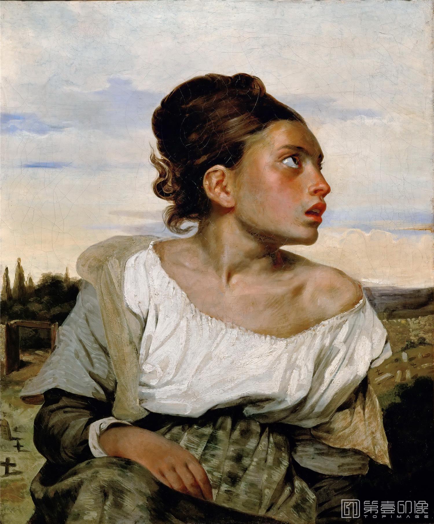 油画-卢浮宫-Делакруа, Эжен (1798- 1863)Сирота на кладбище-1922